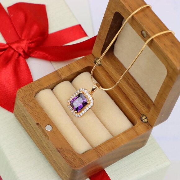 "Purple Crystal Rose Gold Pendant with Sparkling White Stone Frame, XPPT1274 - Picture 9 of 13